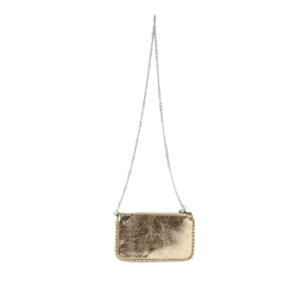 Zara Womens Chain Strap Zip Top Metallic Studded Shoulder Handbag Gold Tone